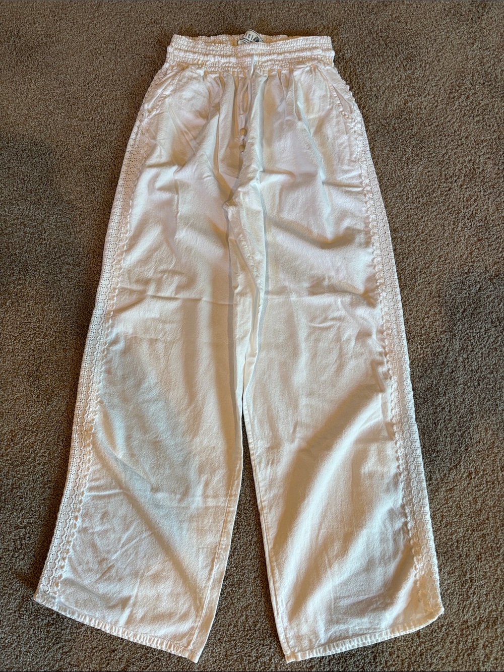 Women's White Wide-Leg Pull-On Pants-Beach/Pool/Vacation